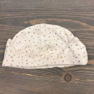 (3/$20) Pehr x indigo baby 3/6m white & yellow star print crown hat